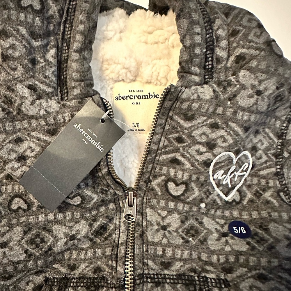 New Abercrombie Kids Charcoal Patterned Hoodie